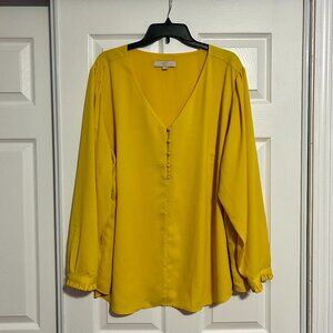 Loft Plus, Size 24, Yellow Long Sleeved Blouse